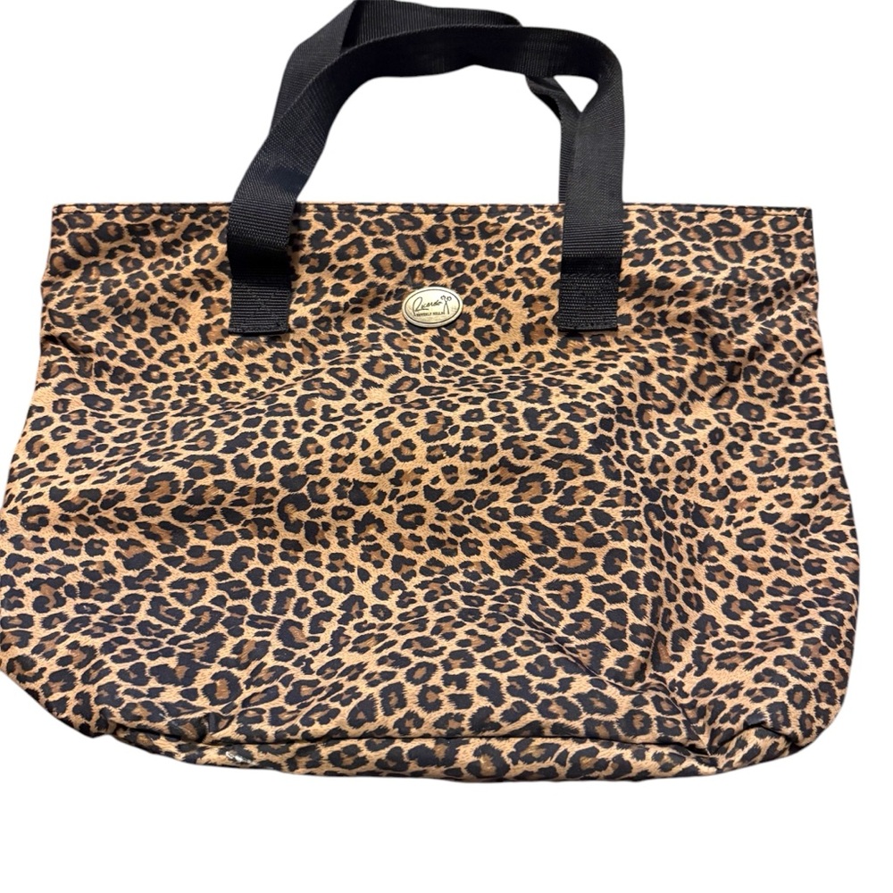 Ricardo Beverly Hills Leopard Print Tote with Black Handles and Metal Logo